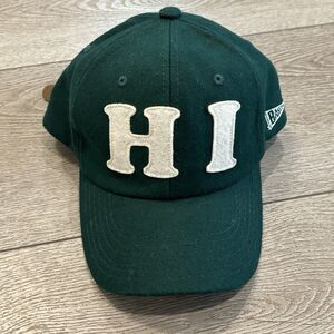Bascom Projects Wool Baseball Cap Hat Leather Strap HI logo Green Casual Dad Hat